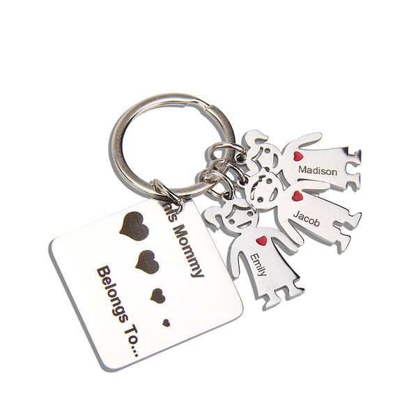 Custom 'This Mommy Belongs To...' Keychain with Engraved Names - Perfect Personalized Gift for Her