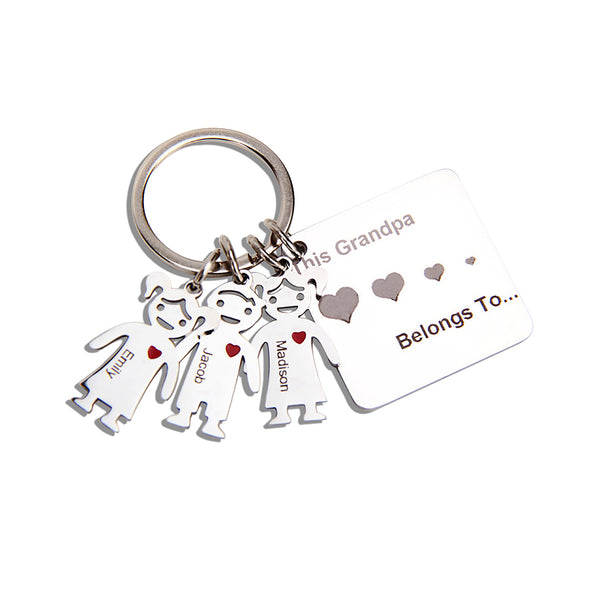 Customizable Family Keychain with Engraved Names - Personalized Gift for Grandparents