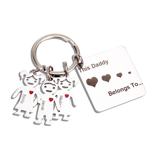 Engraved Family Keychain for Dad - Custom Names Personalized Keychain Gift