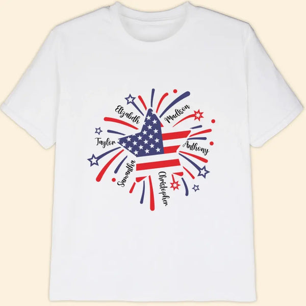Personalized American Flag Firework Shirts Custom Names T-shirt