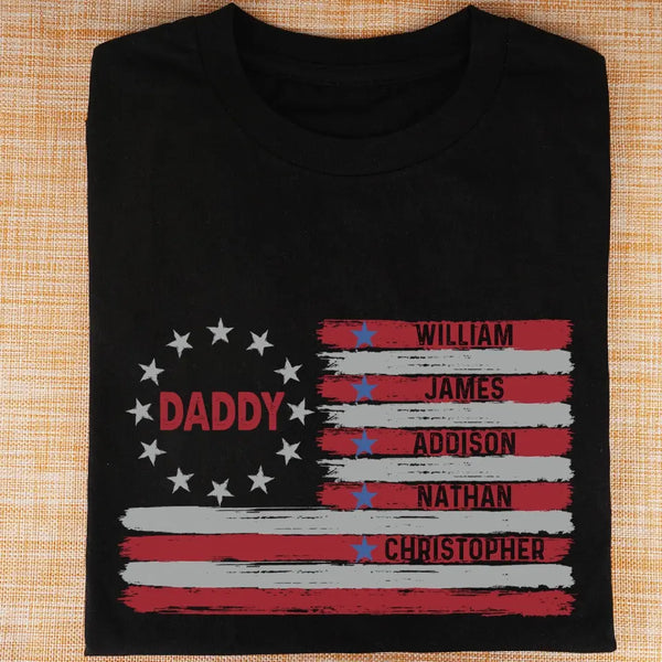 Personalized USA Flag Daddy T shirt Custom Names Grandpa Shirts