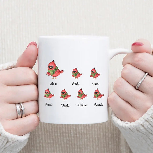 Cardinal Mom With Kids, Personalized Family Mug, Mug Gift For Family