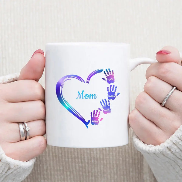 Personalized Colorful Heart Family Names Mugs Gifts For Mommy And Grandma